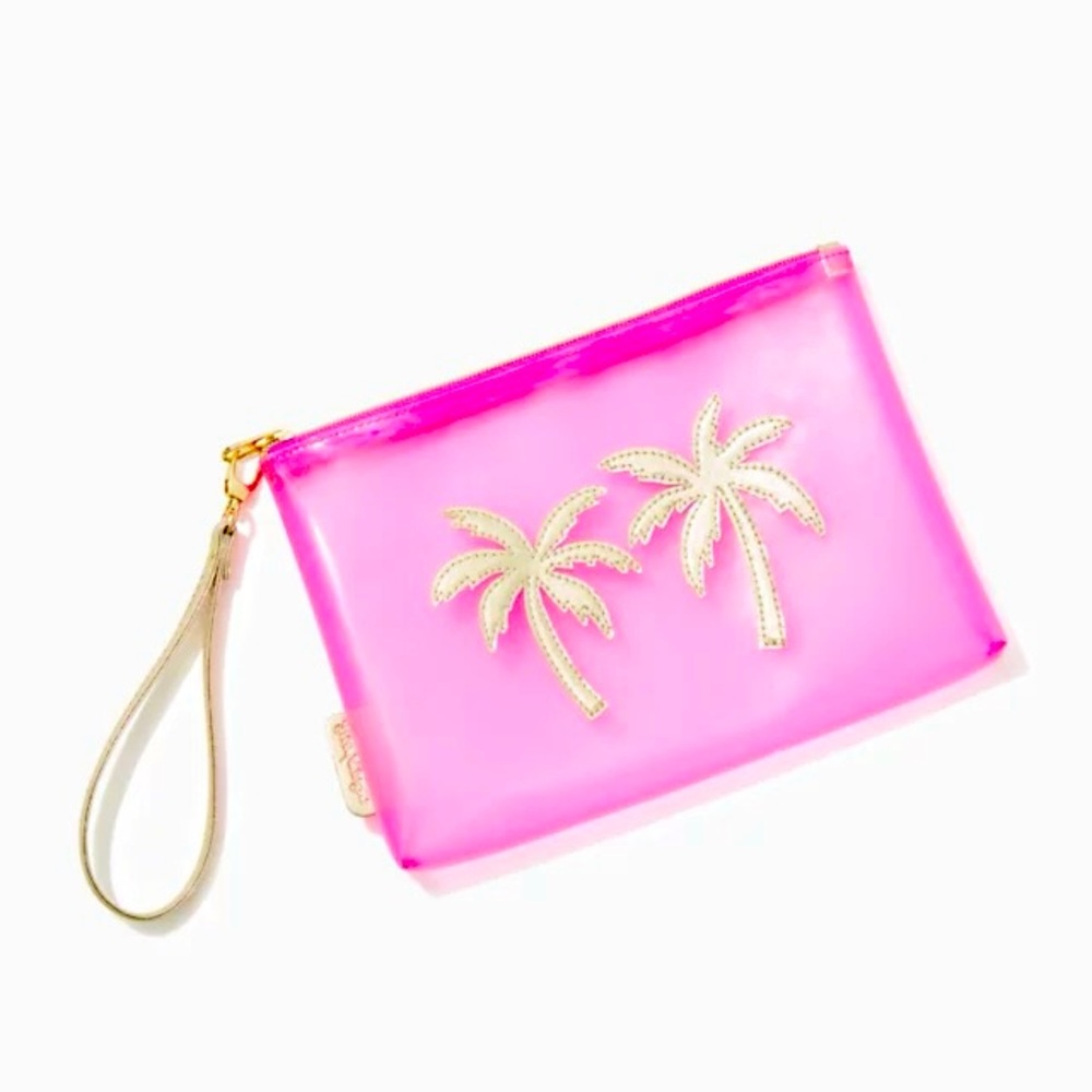 NWOT! Lilly Pulitzer PVC Jelly Pouch-Pink Shandy w/Gold Palm Trees